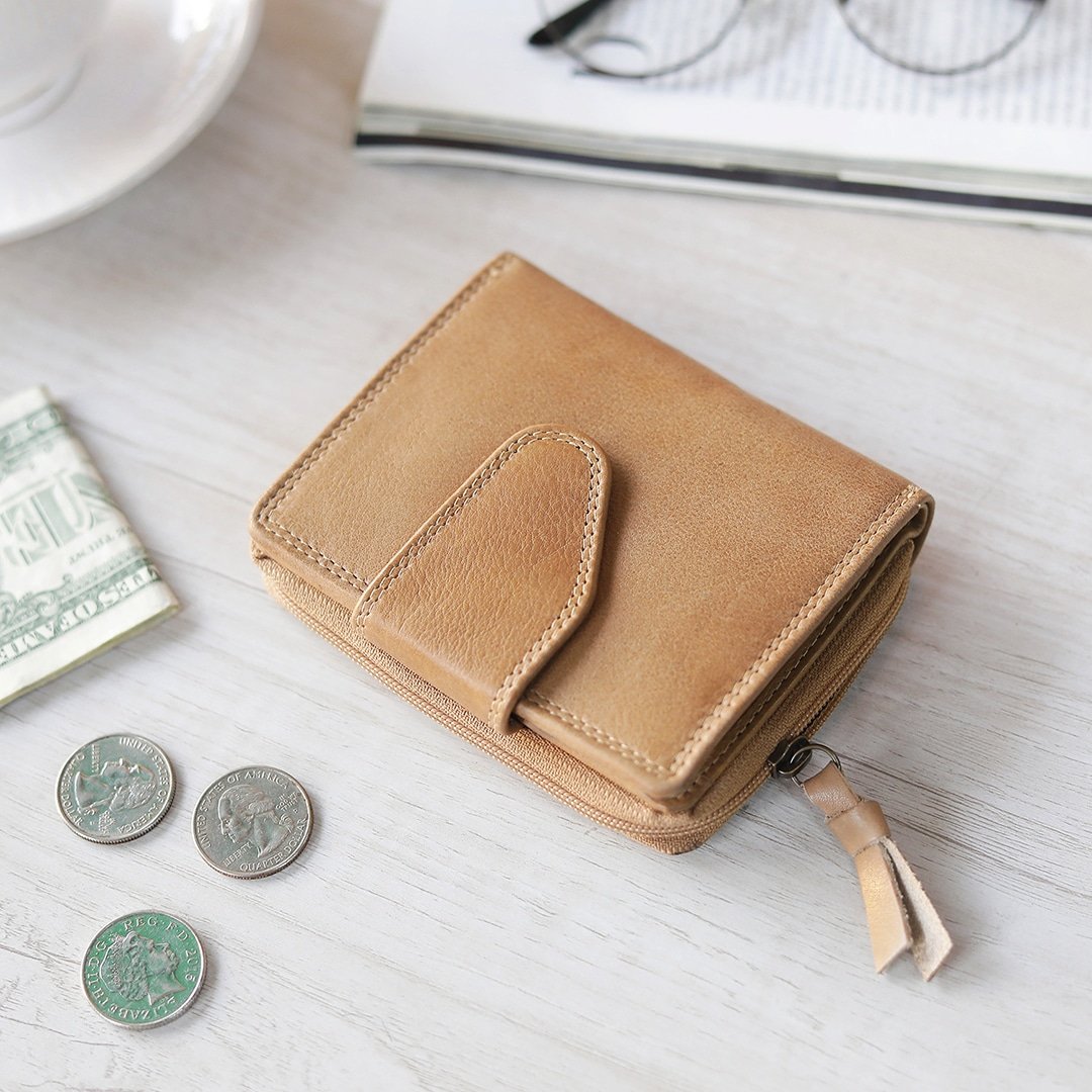 Selena Small Trifold Leather Purse in Washed Cancun - Front View