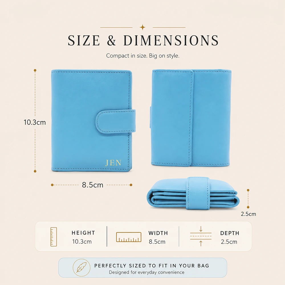 Small Real Leather Trifold Purse for Women - RFID Ladies Leather Wallet with Coin Pocket - Miami