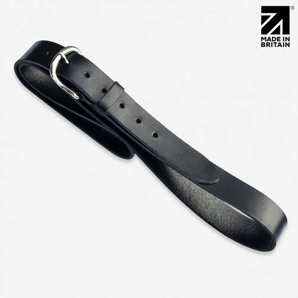 40mm Chicago Stitch Men's English Full-Grain Leather Belt - Made in Britain Black Front View