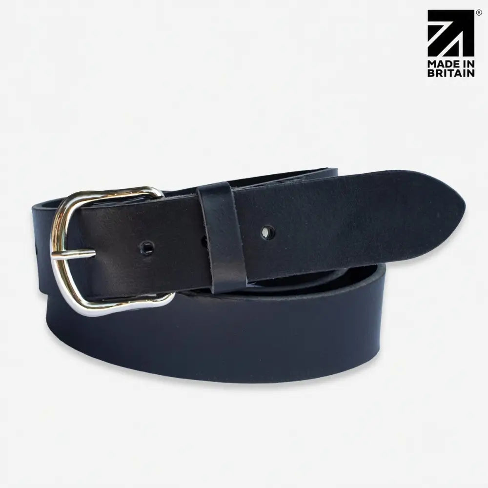 40mm Chicago Stitch Men's English Full-Grain Leather Belt - Made in Britain Black Front View