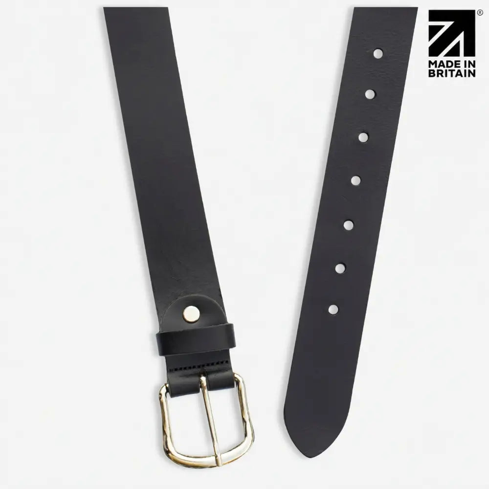 40mm Chicago Stitch Men's English Full-Grain Leather Belt - Made in Britain Black Top Angle View