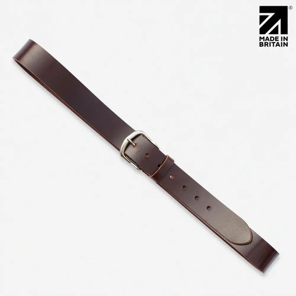 40mm Chicago Stitch Men's English Full-Grain Leather Belt - Made in Britain Brown Buckle View