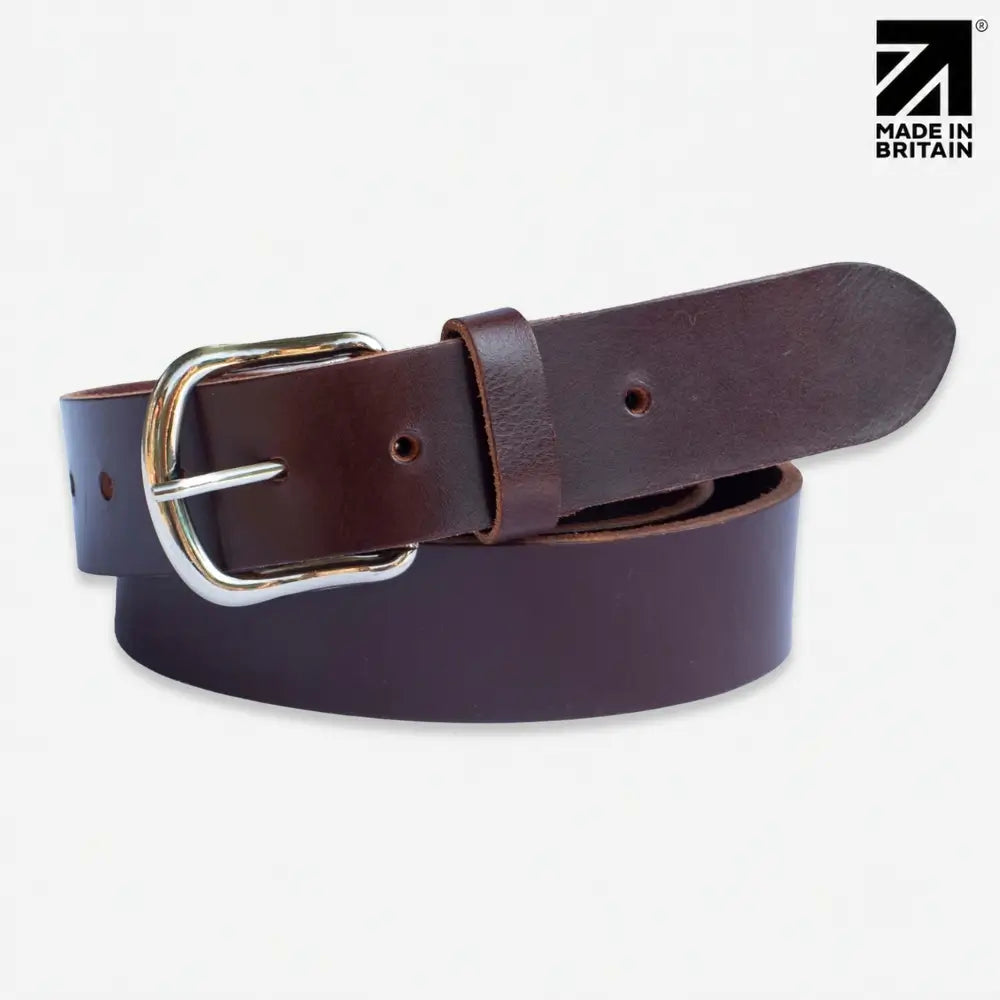 40mm Chicago Stitch Men's English Full-Grain Leather Belt - Made in Britain Brown Front View
