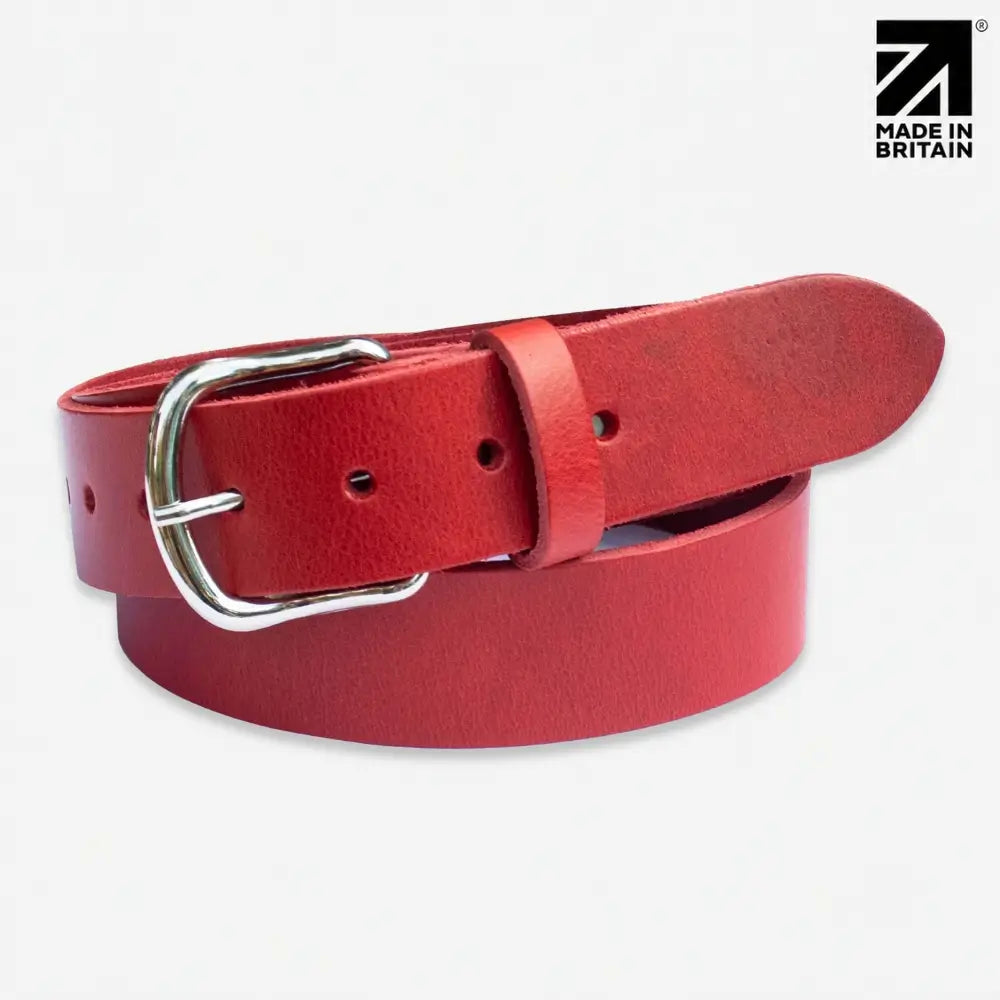 40mm Chicago Stitch Men's English Full-Grain Leather Belt - Made in Britain Red Front View
