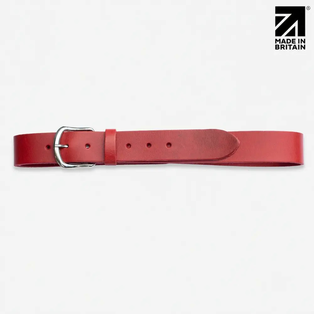 40mm Chicago Stitch Men's English Full-Grain Leather Belt - Made in Britain Red Full Width View