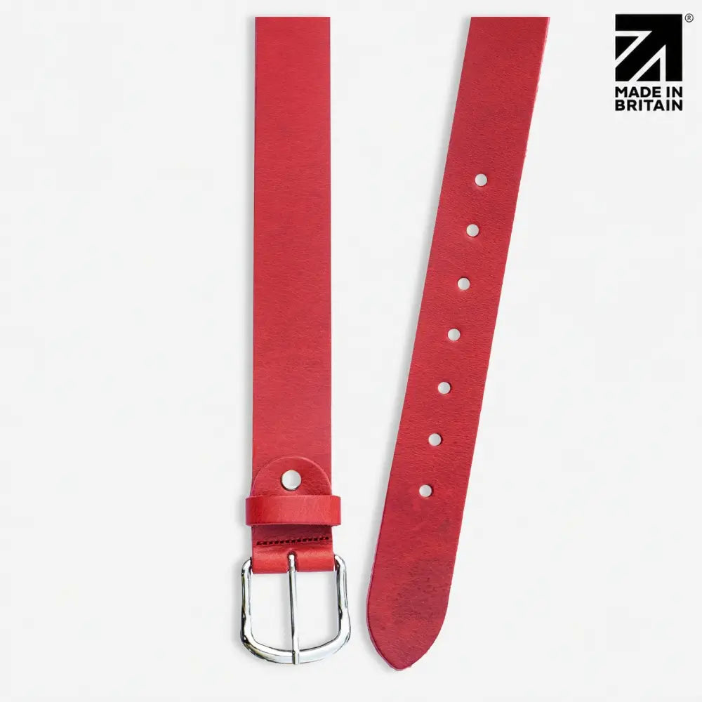 40mm Chicago Stitch Men's English Full-Grain Leather Belt - Made in Britain Red Top angle View