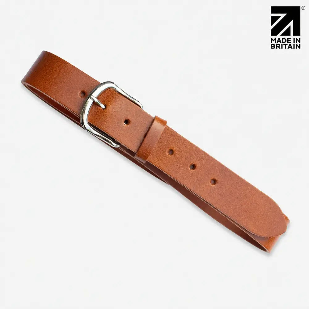 40mm Chicago Stitch Men's English Full-Grain Leather Belt - Made in Britain Tan Buckle View