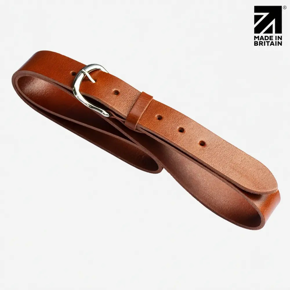 40mm Chicago Stitch Men's English Full-Grain Leather Belt - Made in Britain Tan Close Buckle View
