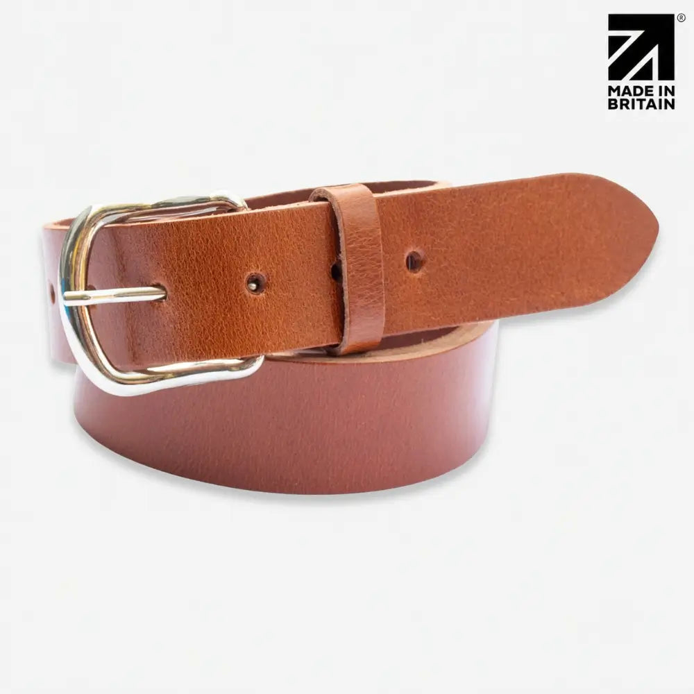 40mm Chicago Stitch Men's English Full-Grain Leather Belt - Made in Britain Tan Front View