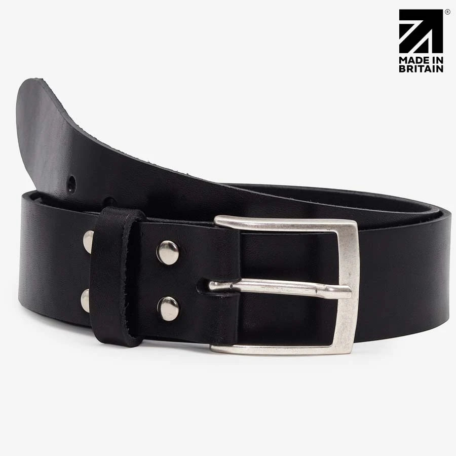 Black 40mm full-grain Italian leather belt with polished nickel buckle