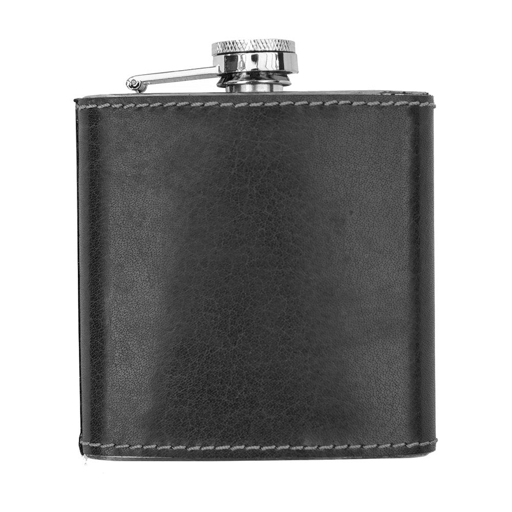 Personalised 6oz Hip Flask with Engraved Leather Sleeve
