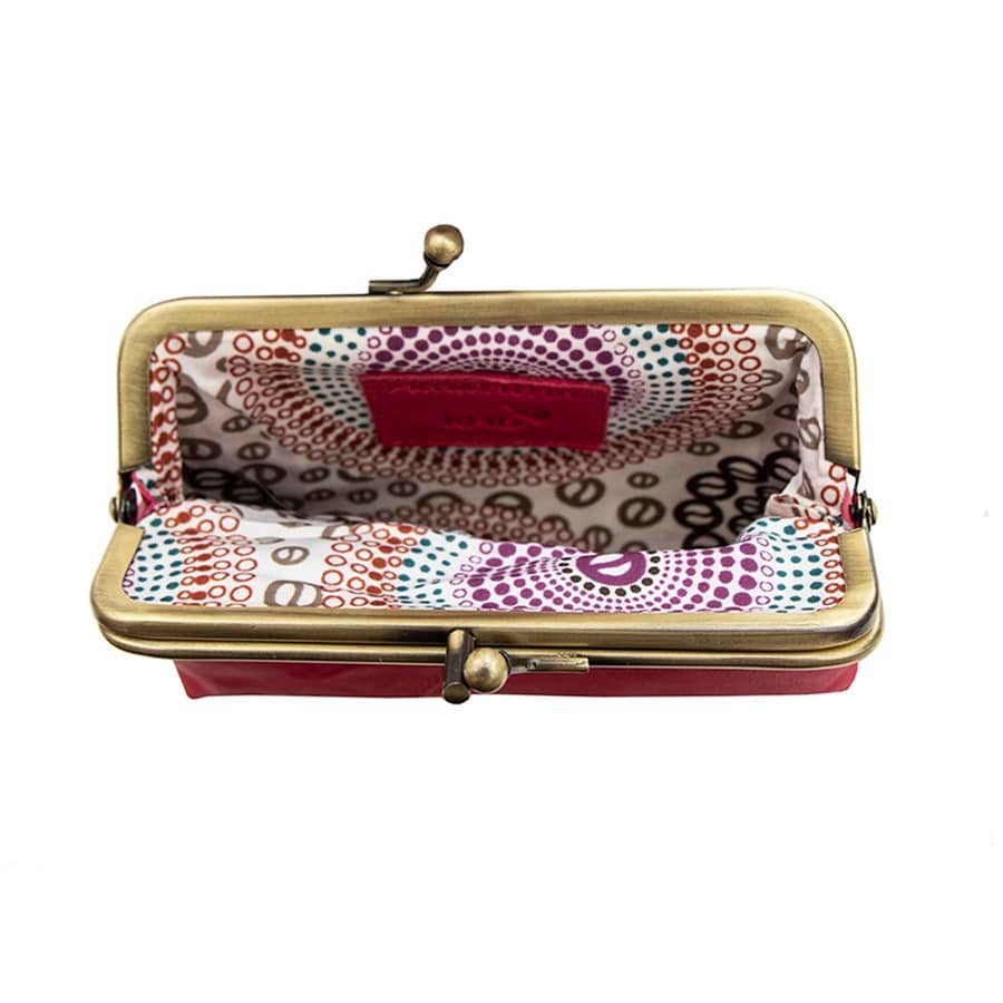 Rhubarb Clip Top Leather Purse open view