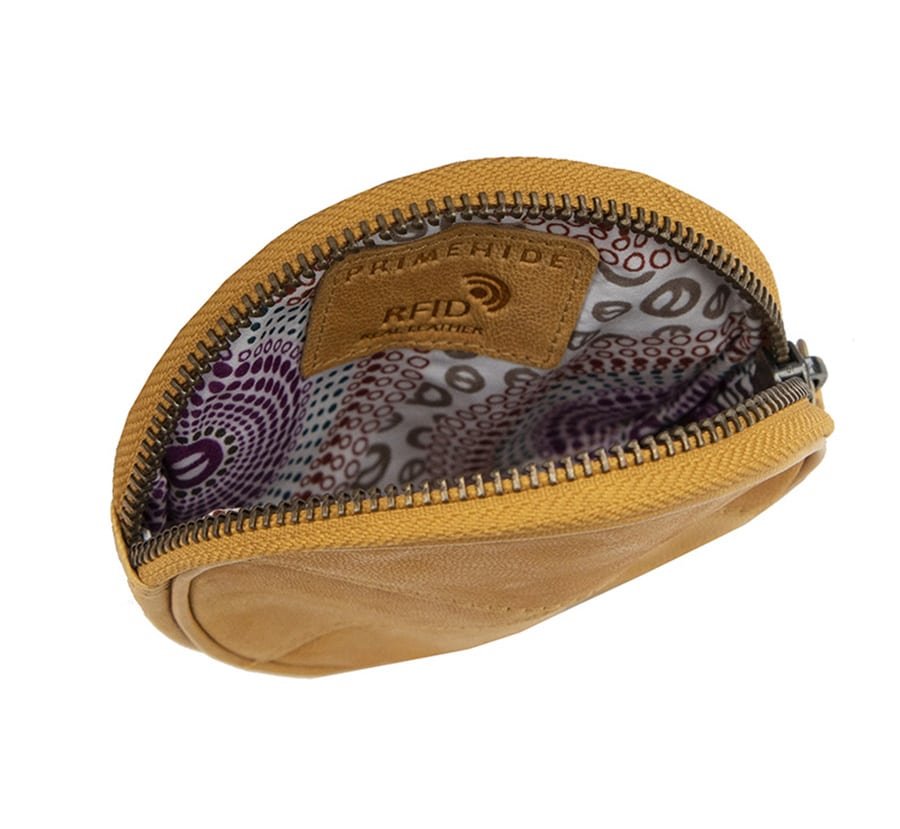 Yellow Round Zipped Coin Pouch open