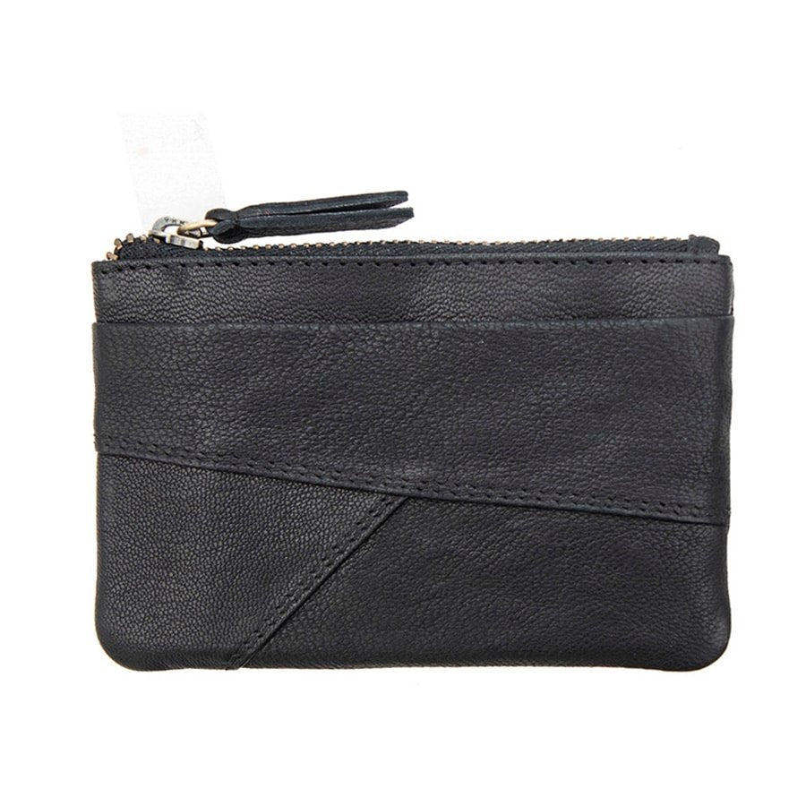 Black Leather Pouch | RFID Secure | Zip Purse & Keyring