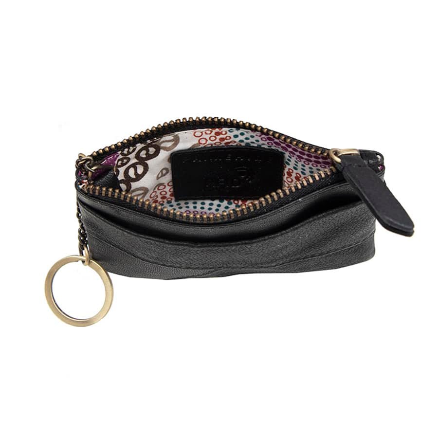 Black Leather Pouch | RFID Secure | Zip Purse & Keyring