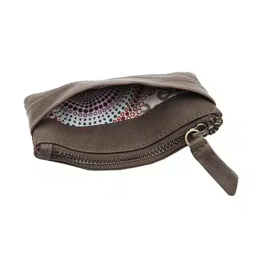 Mushroom Brown Leather Pouch side open view