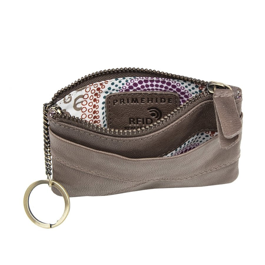 Mushroom Brown Leather Pouch top open view