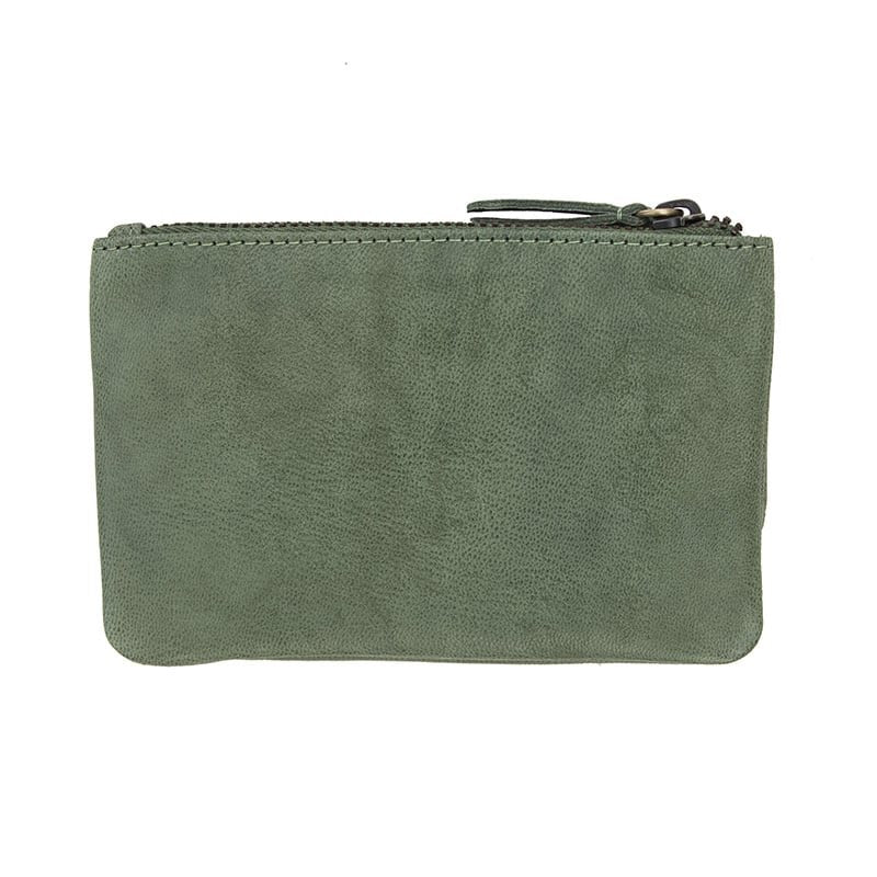 Green Leather Pouch with Keychain | RFID Secure