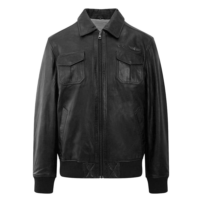 Men’s Black Aviator Leather Jacket – Airborn