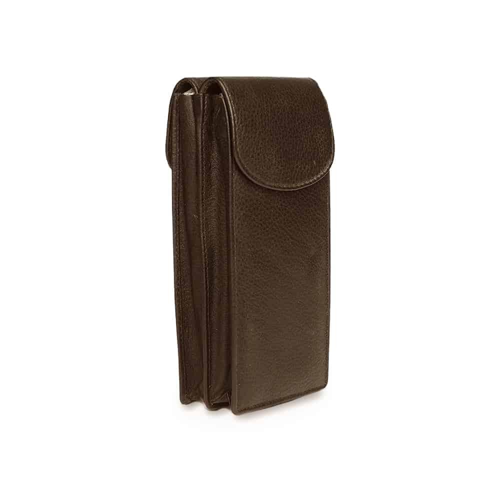 Brown Leather double glasses case with magnetic closure holding two pairs of glasses