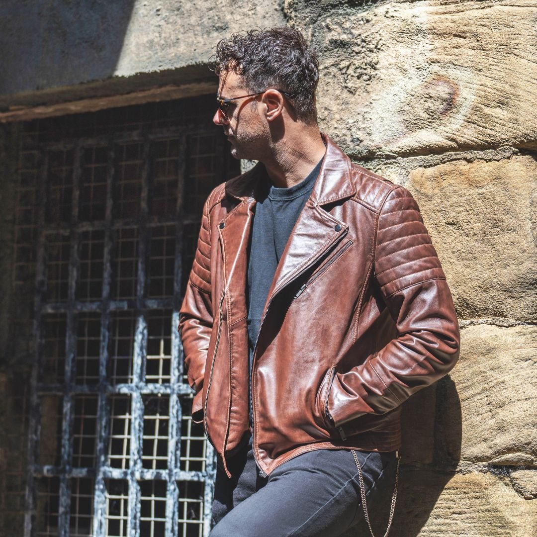 Biker Leather Jacket Albert Brown (2)
