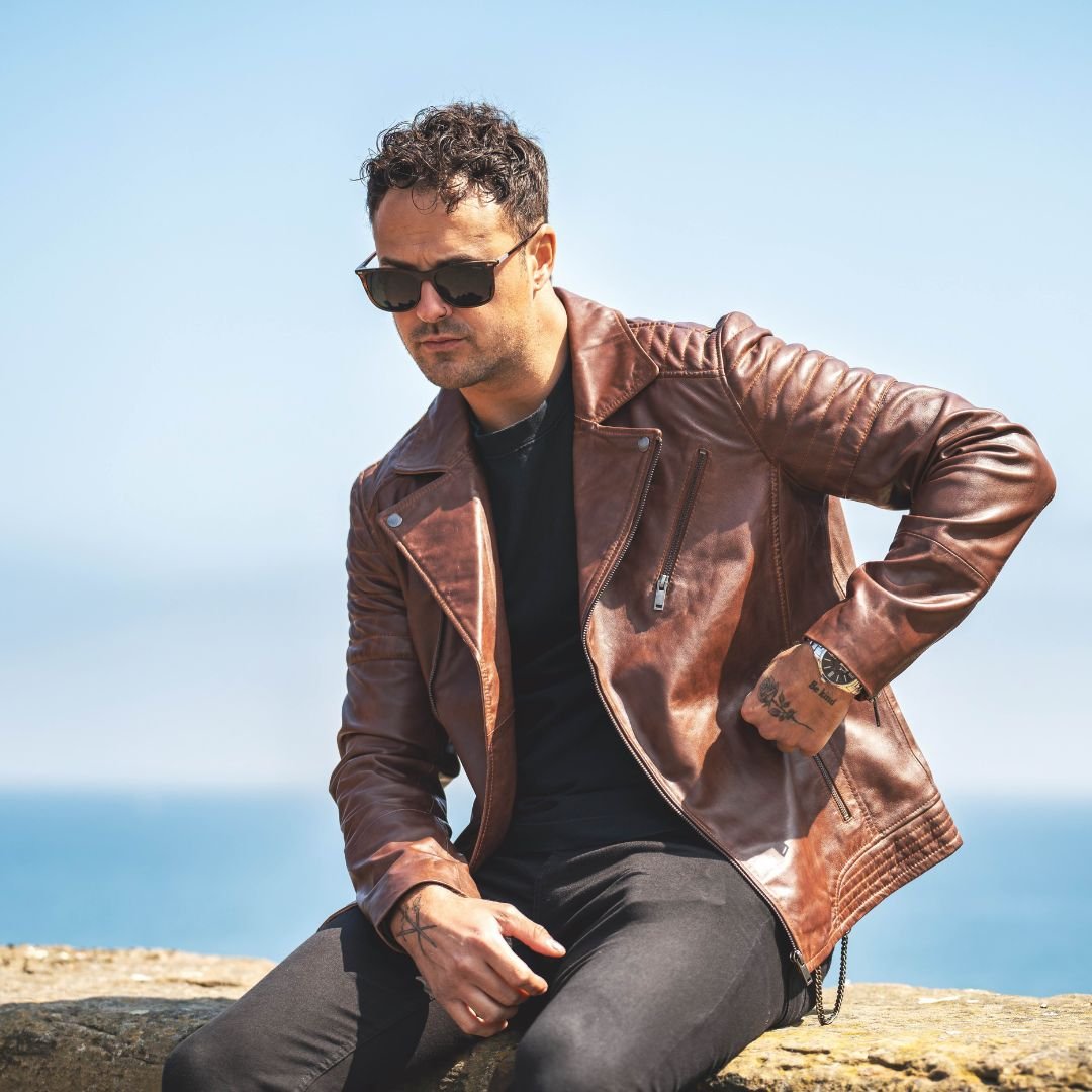 Biker Leather Jacket Albert Brown (5)
