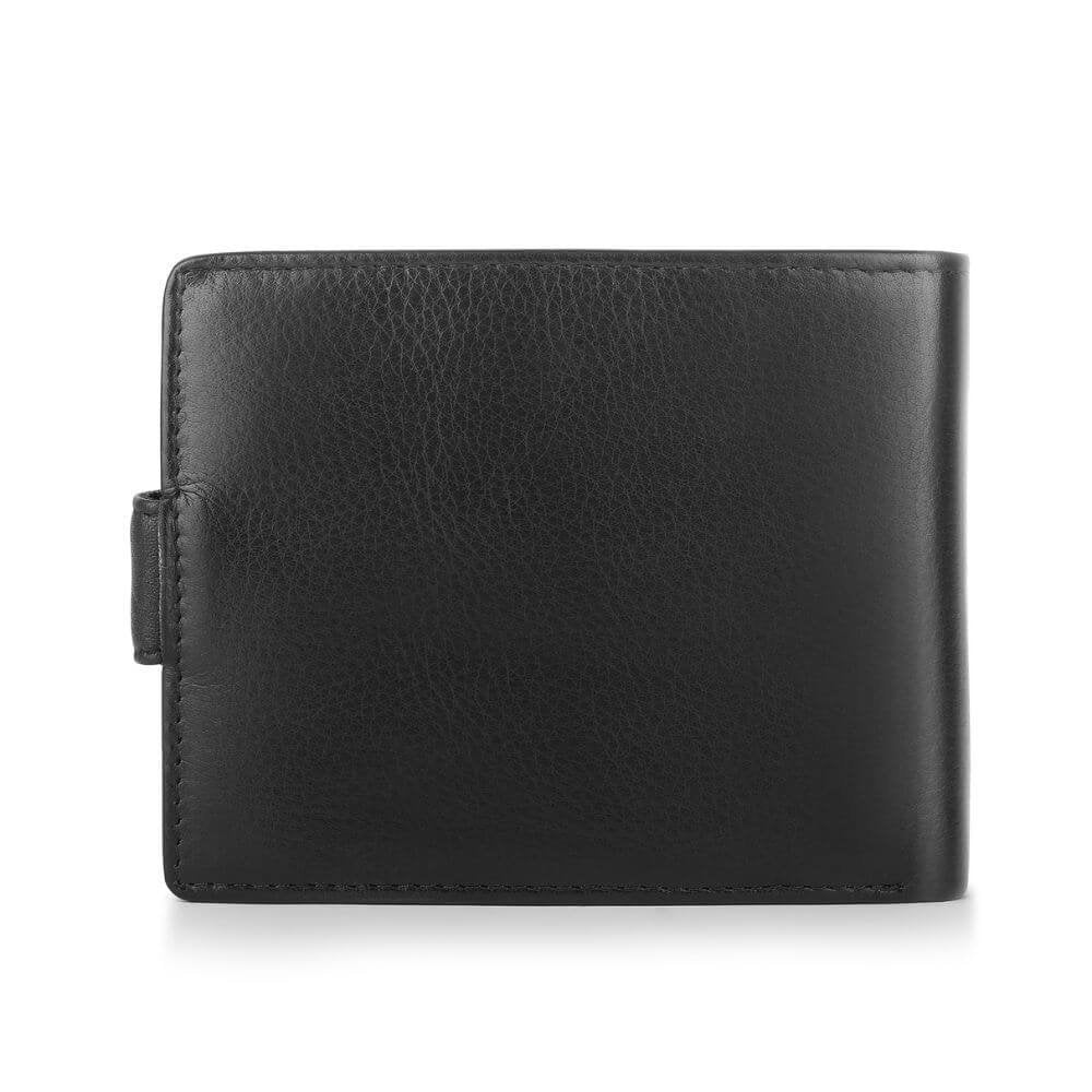 Front view of Black leather wallet on a white background