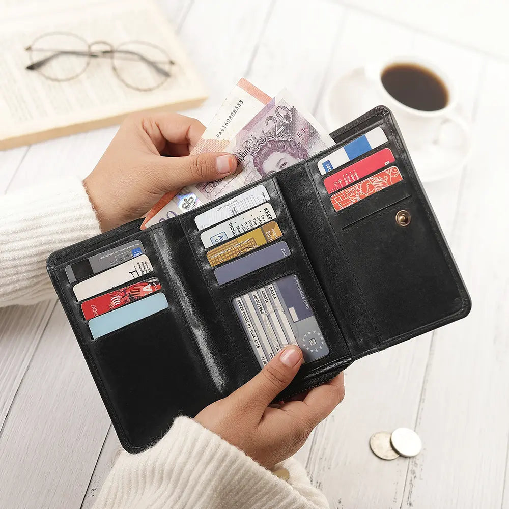 Black leather purse for women