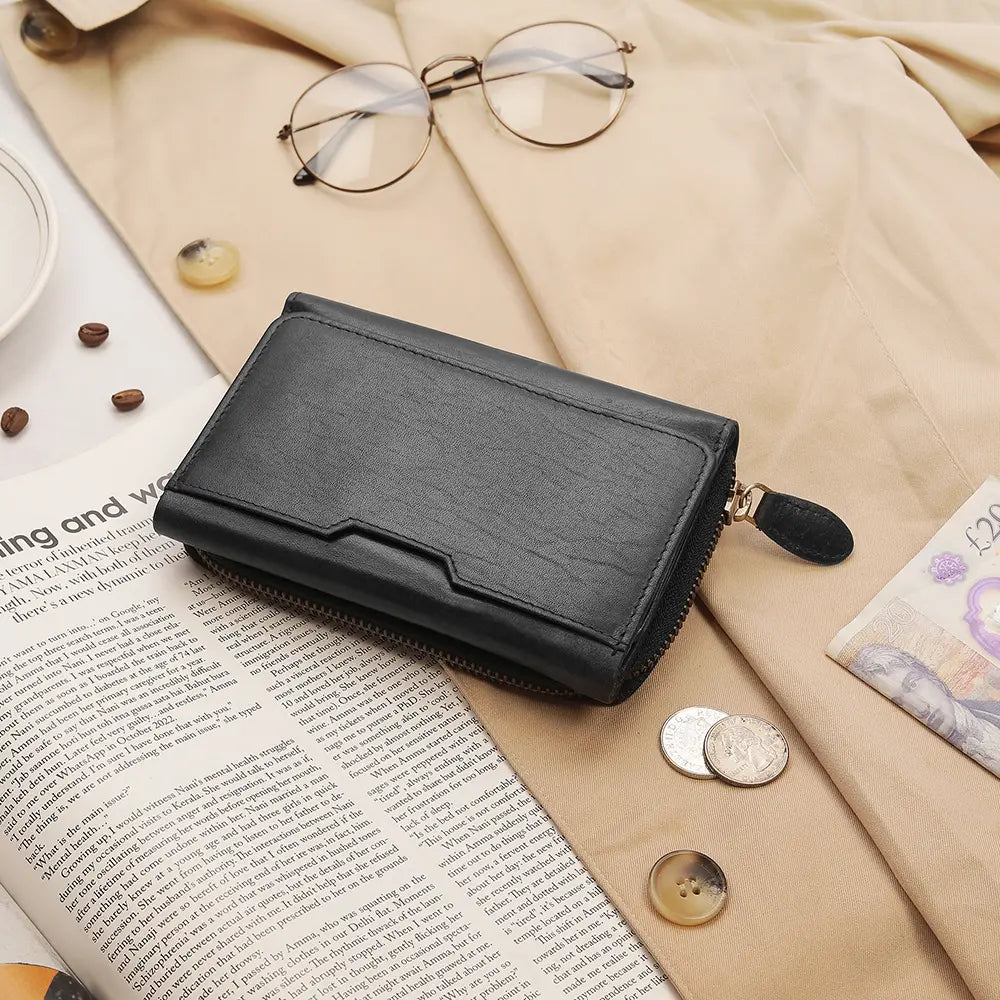 Black Leather Purse Trifold Eterna Horizon 05