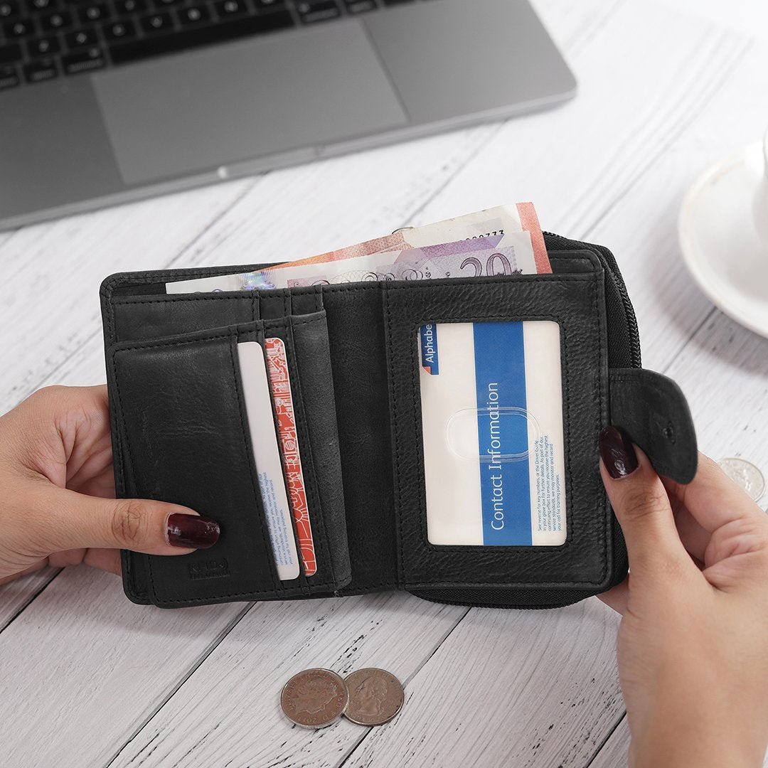 Black Leather Purse With Zip Columbia 1811 -11
