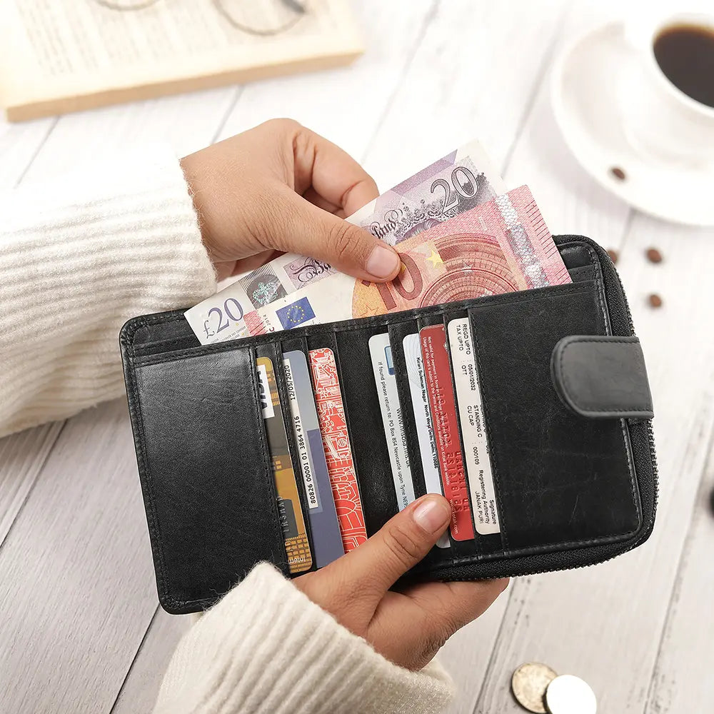 Small black leather purse