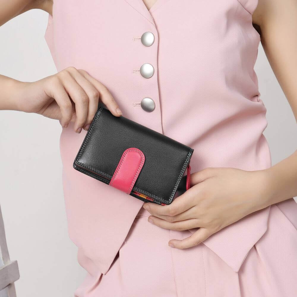 Black Soft Leather Colourful Bifold Purse &#8211; Primrose London