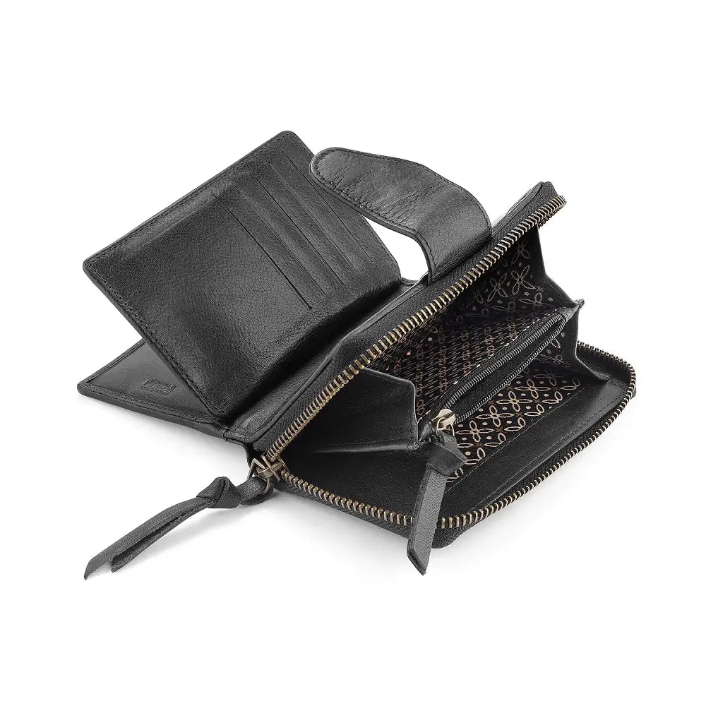 Detail of RFID protected card slots inside Black Renata bifold purse