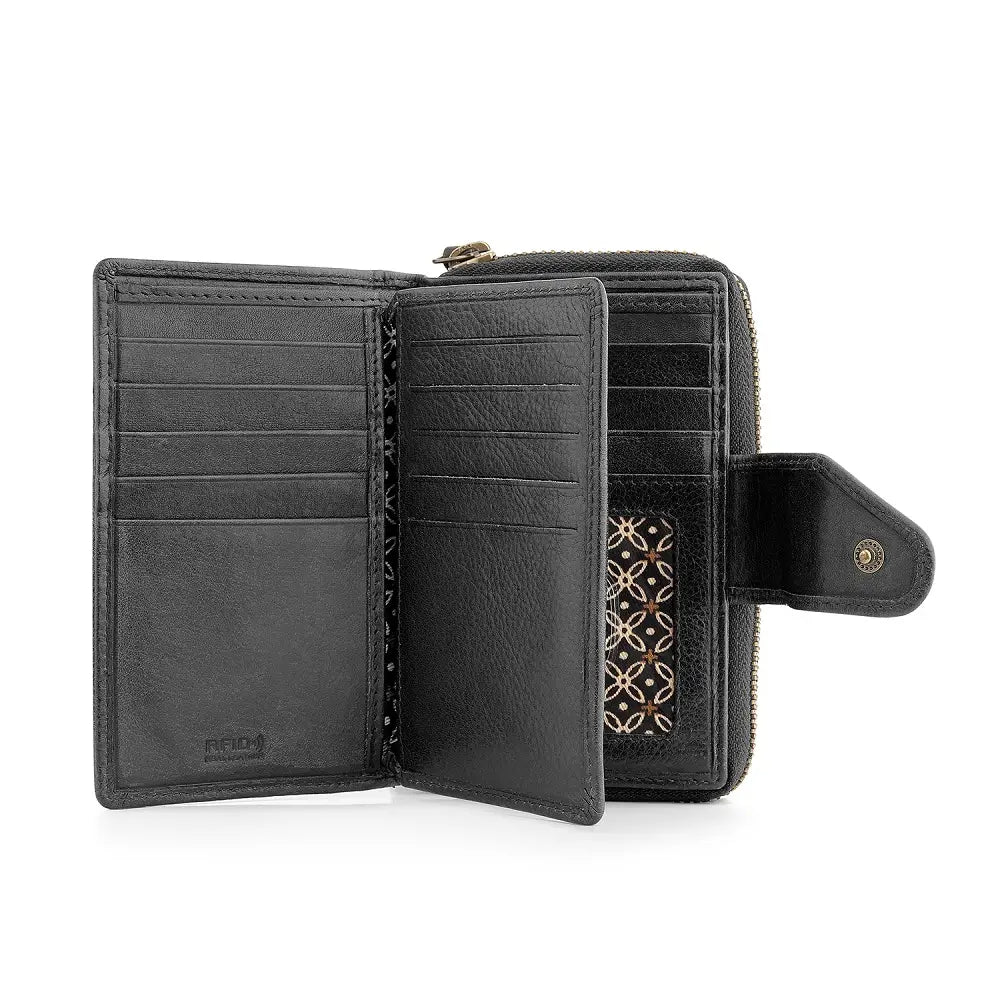 Detail of RFID protected card slots inside Black Renata bifold purse