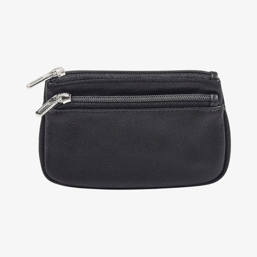 Double Zip Coin Purse Miami Collection Black Leather