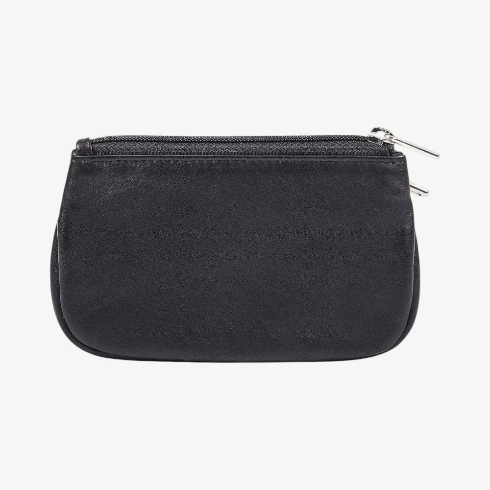 Black Women's Coin Purse with Two Zip Compartments