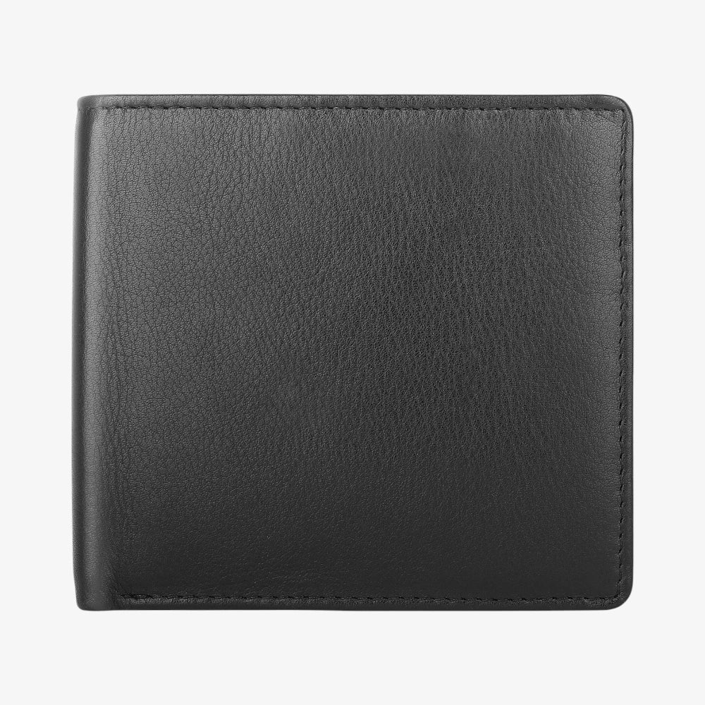 Front view of Black leather wallet on a white background