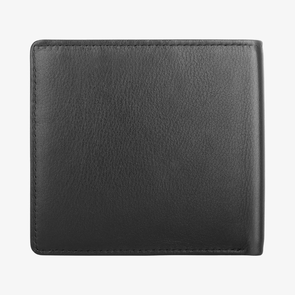 Back view of Black leather wallet on a white background