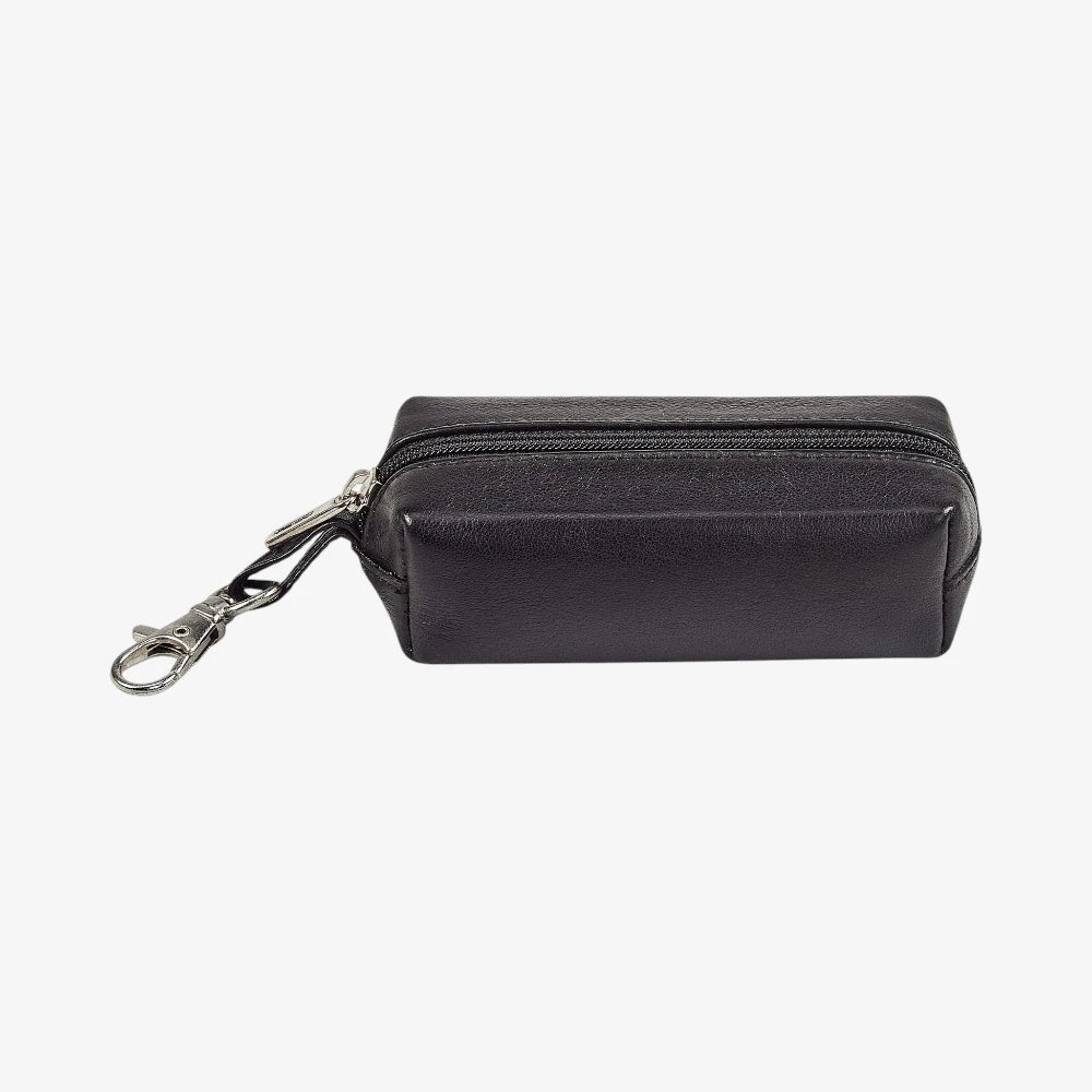Miami real leather key case in black with secure zip closure