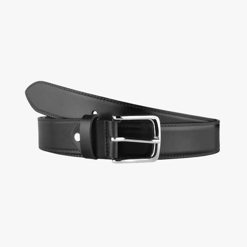 Full Grain Leather Belt 35mm Polished Nickel