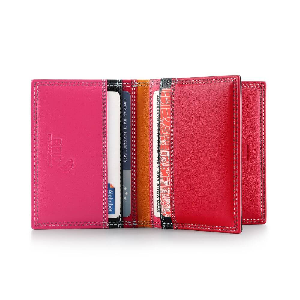 Inside view of Black wallet with cards inside on a white background