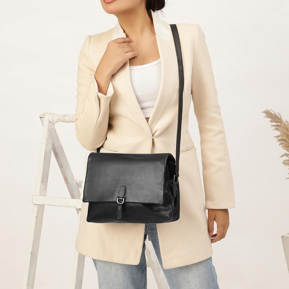 Leather Crossbody Bag with Buckle Detail Reese Hudson