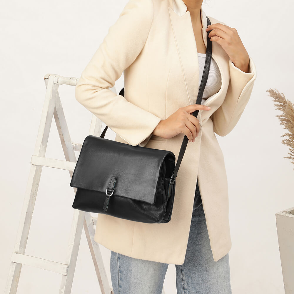 Leather Crossbody Bag with Buckle Detail Reese Hudson