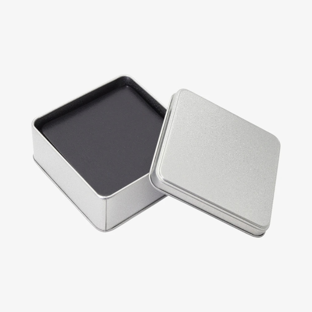 Black leather coaster set for home on a white background