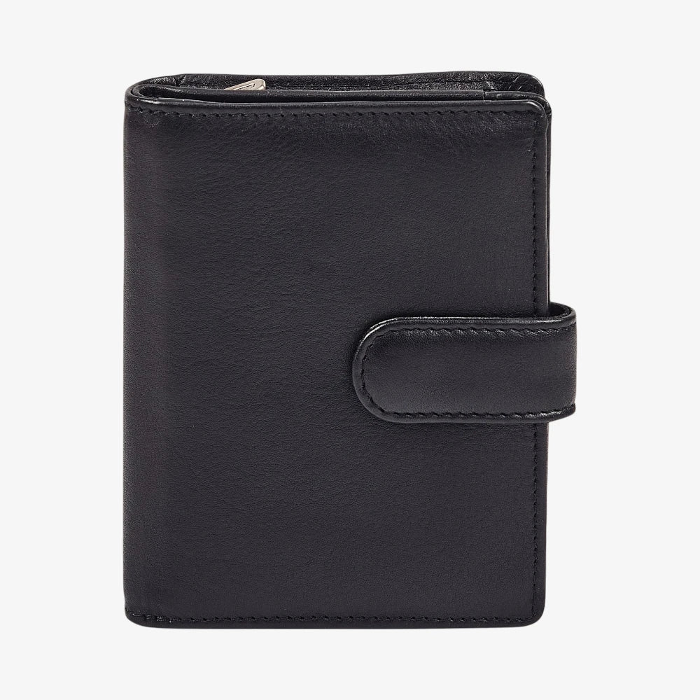 Miami medium zipped trifold ladies leather purse in black made from real leather