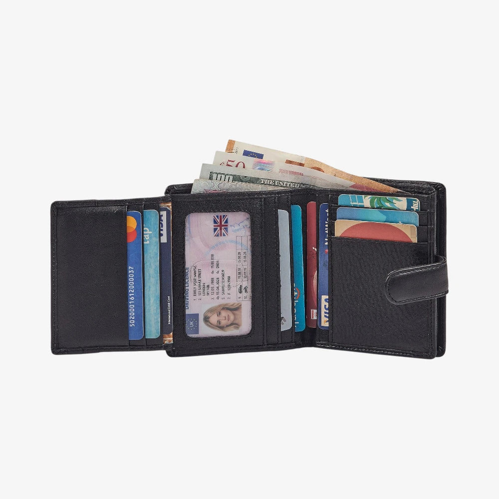 Black real leather purse for women with secure zip coin compartment
