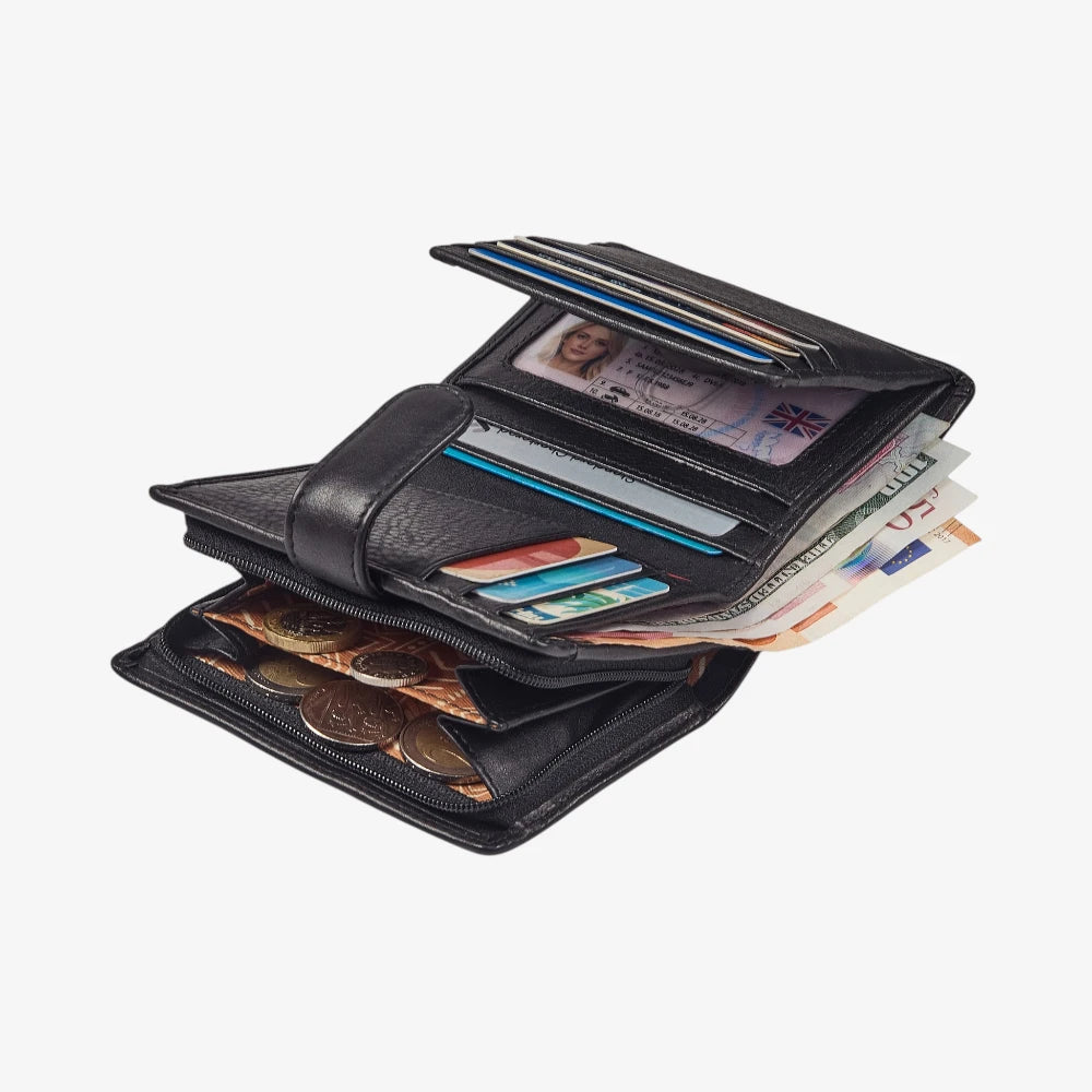 Stylish Black real leather purse for women with compact organised 
storage
