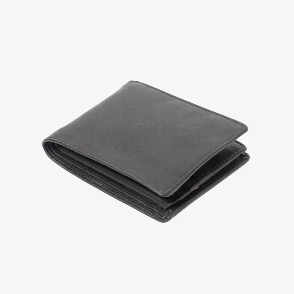 Top view of Black leather wallet on a white background