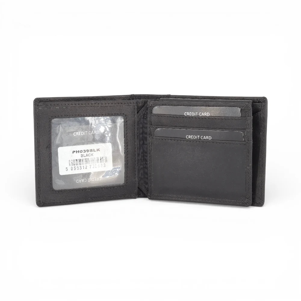 Black leather wallet on a white background