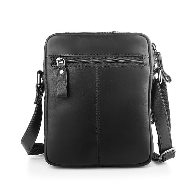 Black crossbody bag on a white background